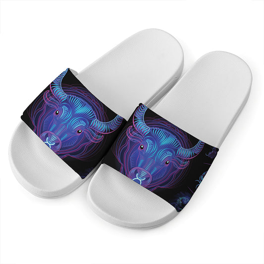 Taurus And Astrological Signs Print White Slide Sandals