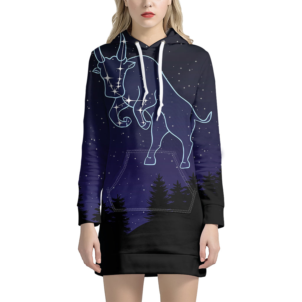 Taurus Constellation Print Pullover Hoodie Dress