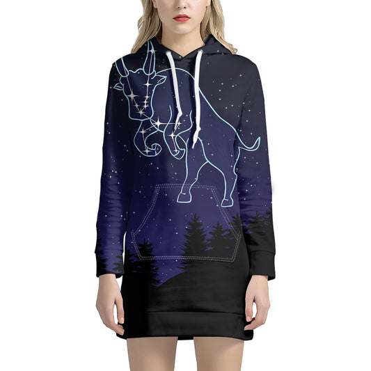 Taurus Constellation Print Pullover Hoodie Dress