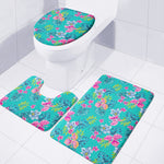 Teal Aloha Tropical Pattern Print 3 Piece Bath Mat Set