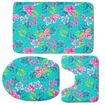 Teal Aloha Tropical Pattern Print 3 Piece Bath Mat Set
