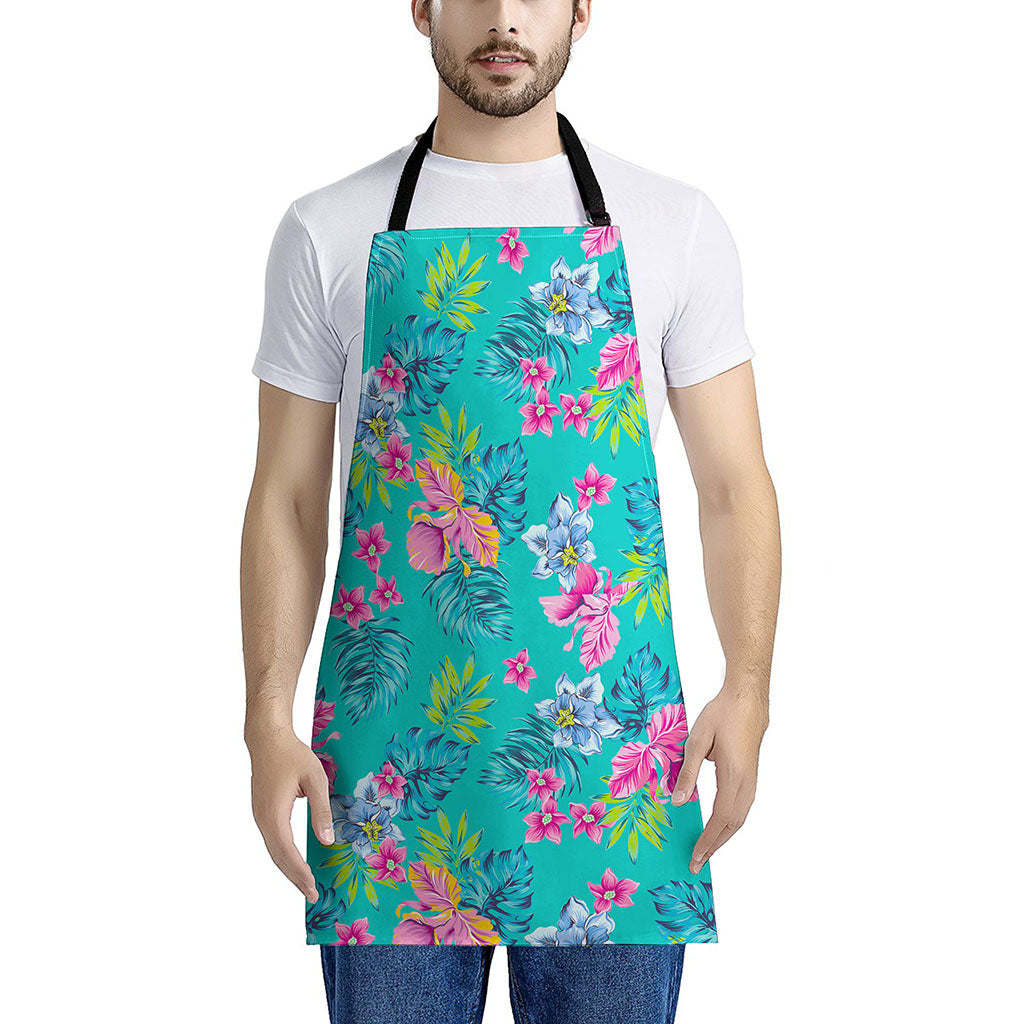 Teal Aloha Tropical Pattern Print Apron