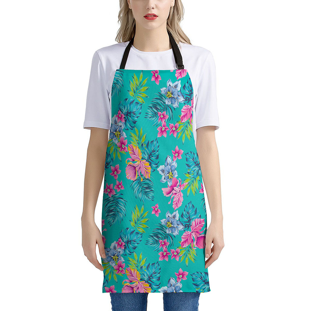 Teal Aloha Tropical Pattern Print Apron