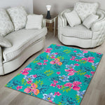Teal Aloha Tropical Pattern Print Area Rug GearFrost