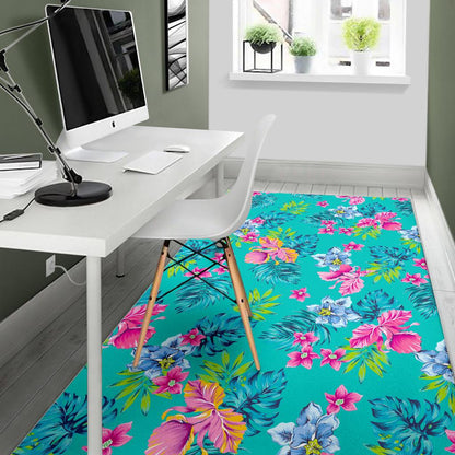 Teal Aloha Tropical Pattern Print Area Rug GearFrost