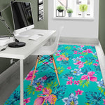 Teal Aloha Tropical Pattern Print Area Rug GearFrost