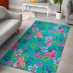Teal Aloha Tropical Pattern Print Area Rug GearFrost