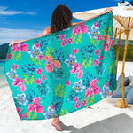Teal Aloha Tropical Pattern Print Beach Sarong Wrap