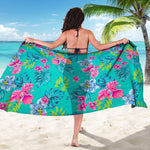 Teal Aloha Tropical Pattern Print Beach Sarong Wrap