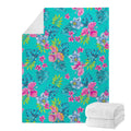 Teal Aloha Tropical Pattern Print Blanket