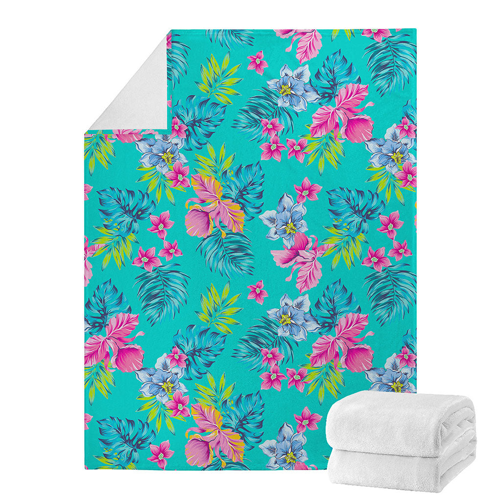 Teal Aloha Tropical Pattern Print Blanket