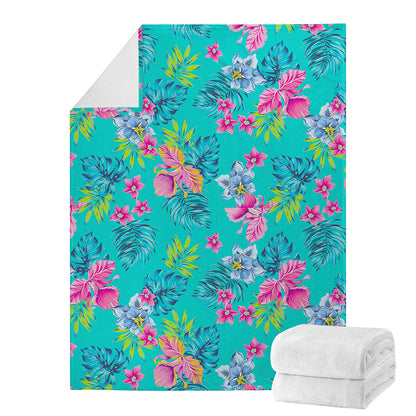 Teal Aloha Tropical Pattern Print Blanket