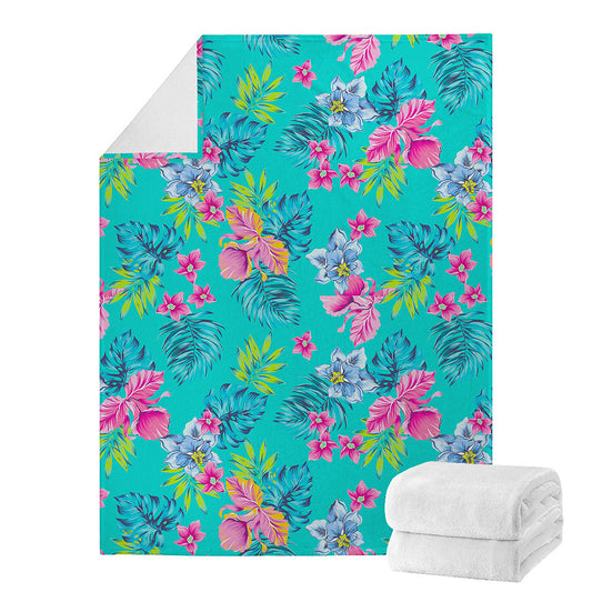 Teal Aloha Tropical Pattern Print Blanket