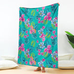 Teal Aloha Tropical Pattern Print Blanket