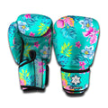Teal Aloha Tropical Pattern Print Boxing Gloves