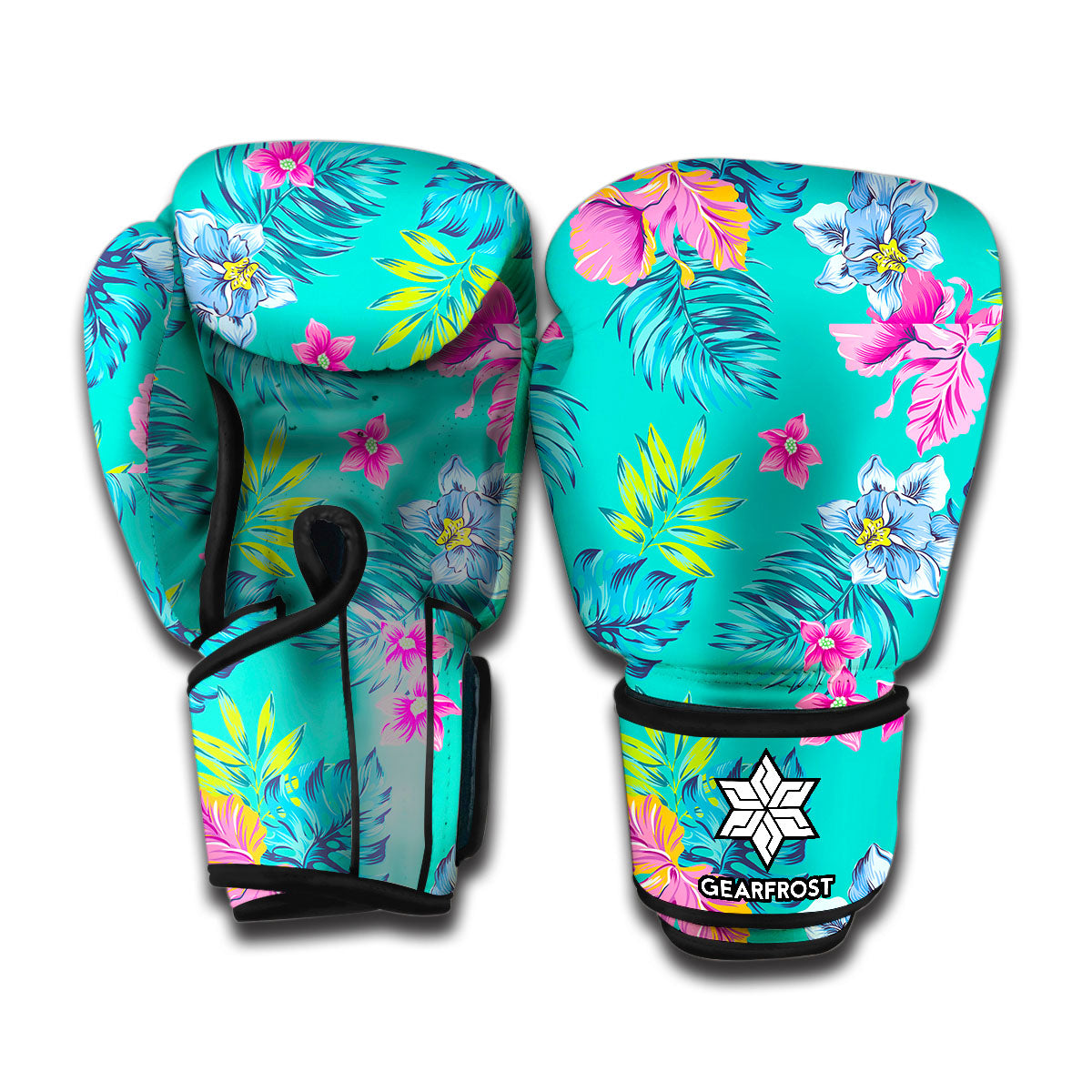 Teal Aloha Tropical Pattern Print Boxing Gloves