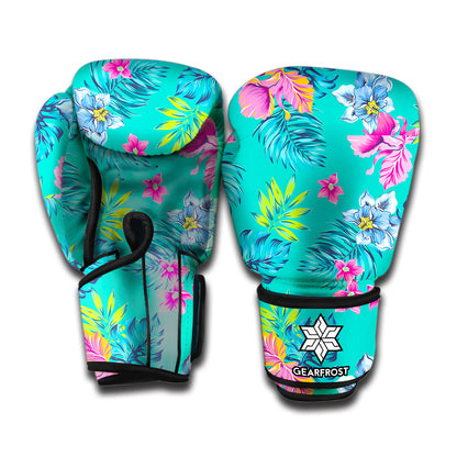Teal Aloha Tropical Pattern Print Boxing Gloves