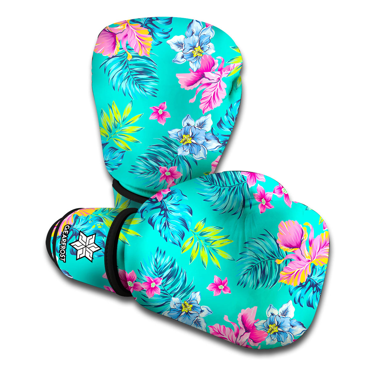 Teal Aloha Tropical Pattern Print Boxing Gloves