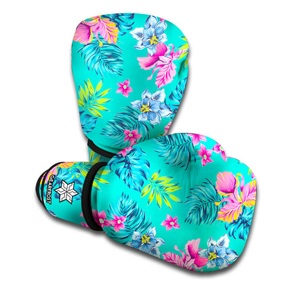 Teal Aloha Tropical Pattern Print Boxing Gloves