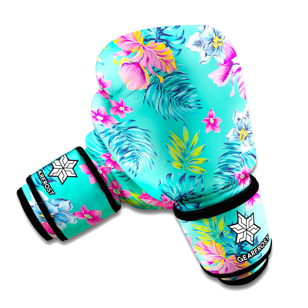 Teal Aloha Tropical Pattern Print Boxing Gloves