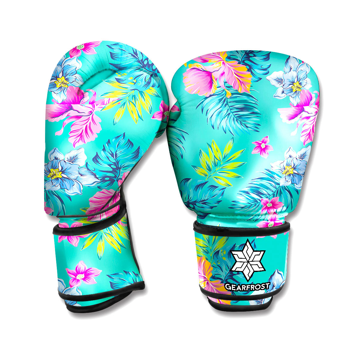 Teal Aloha Tropical Pattern Print Boxing Gloves