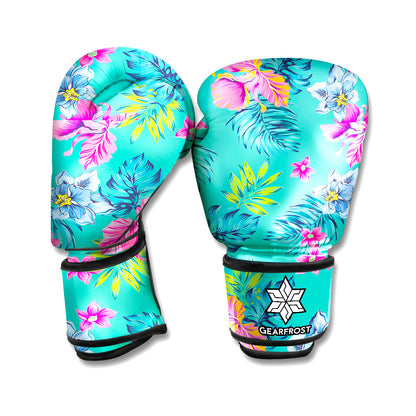 Teal Aloha Tropical Pattern Print Boxing Gloves