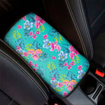 Teal Aloha Tropical Pattern Print Car Center Console Cover