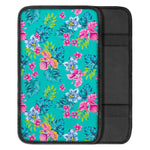 Teal Aloha Tropical Pattern Print Car Center Console Cover