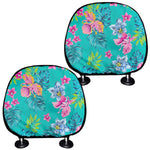 Teal Aloha Tropical Pattern Print Car Headrest Covers