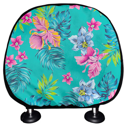 Teal Aloha Tropical Pattern Print Car Headrest Covers