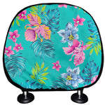 Teal Aloha Tropical Pattern Print Car Headrest Covers