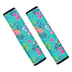 Teal Aloha Tropical Pattern Print Car Seat Belt Covers