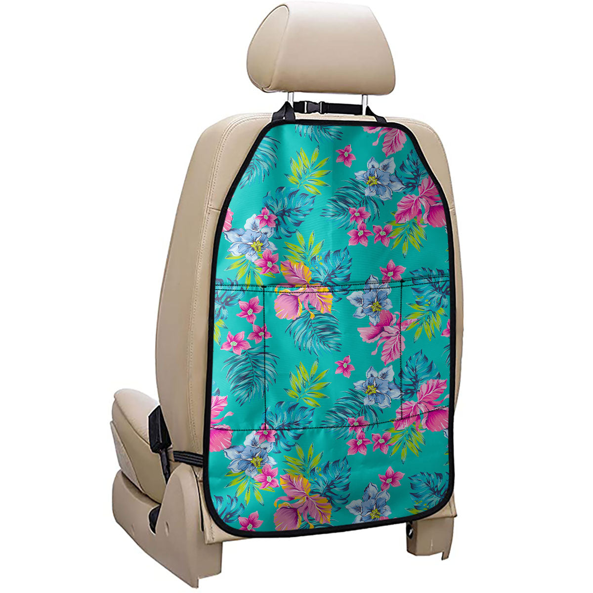 Teal Aloha Tropical Pattern Print Car Seat Organizers