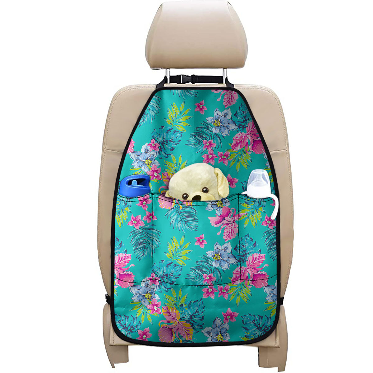 Teal Aloha Tropical Pattern Print Car Seat Organizers