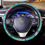 Teal Aloha Tropical Pattern Print Car Steering Wheel Cover
