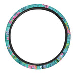 Teal Aloha Tropical Pattern Print Car Steering Wheel Cover