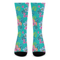 Teal Aloha Tropical Pattern Print Crew Socks