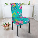 Teal Aloha Tropical Pattern Print Dining Chair Slipcover