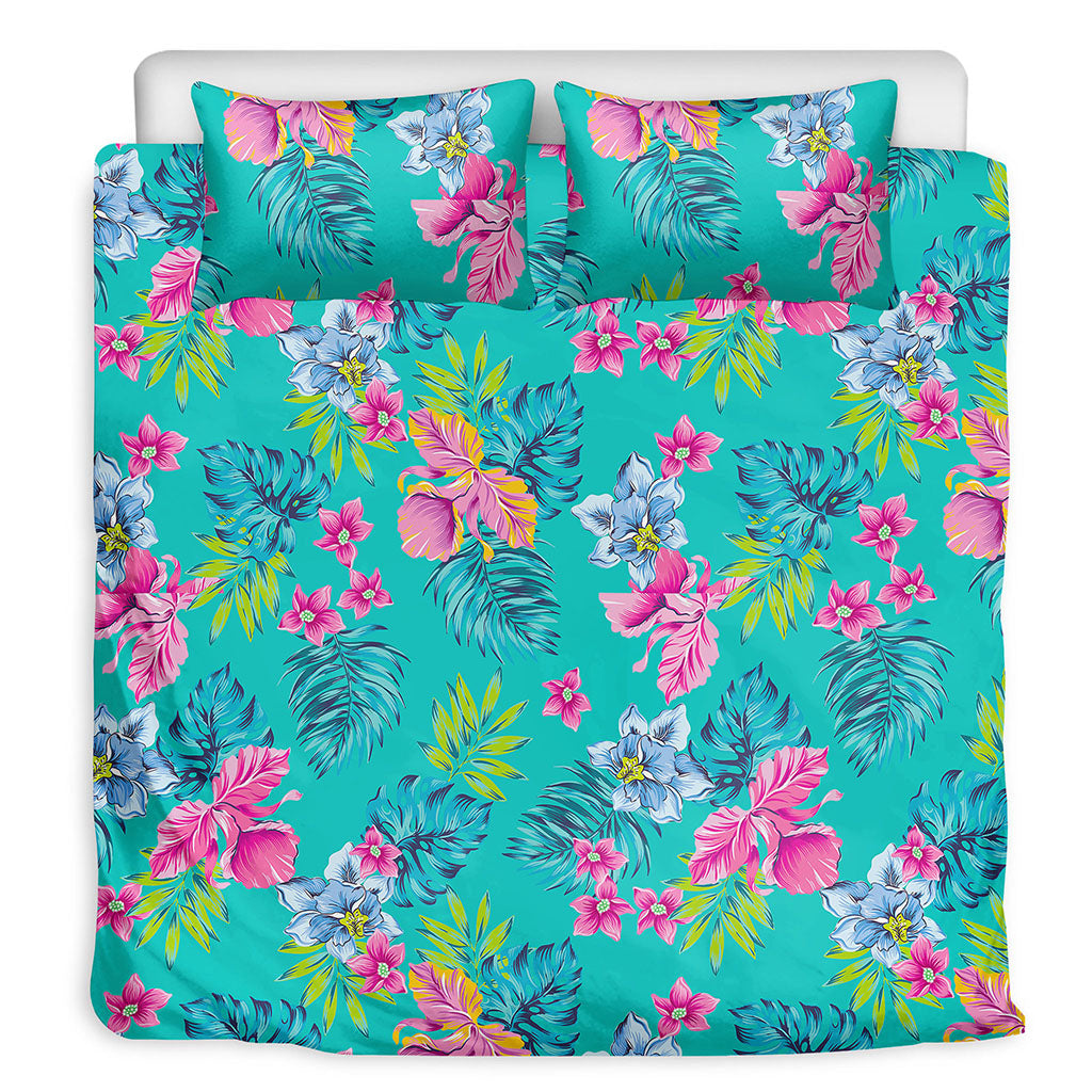 Teal Aloha Tropical Pattern Print Duvet Cover Bedding Set