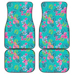 Teal Aloha Tropical Pattern Print Front and Back Car Floor Mats