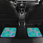 Teal Aloha Tropical Pattern Print Front and Back Car Floor Mats