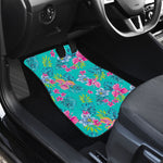Teal Aloha Tropical Pattern Print Front and Back Car Floor Mats