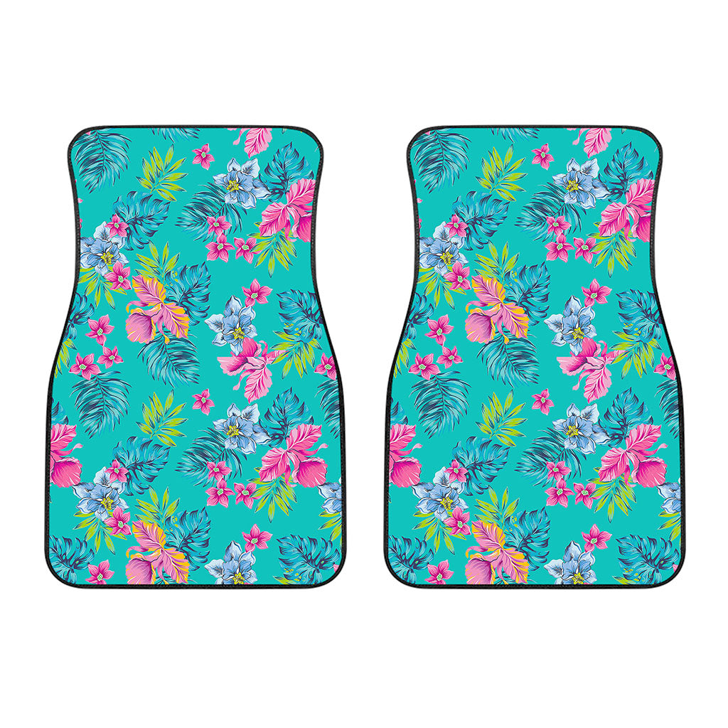 Teal Aloha Tropical Pattern Print Front Car Floor Mats
