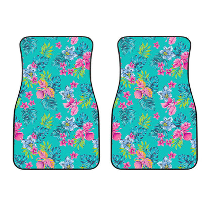 Teal Aloha Tropical Pattern Print Front Car Floor Mats