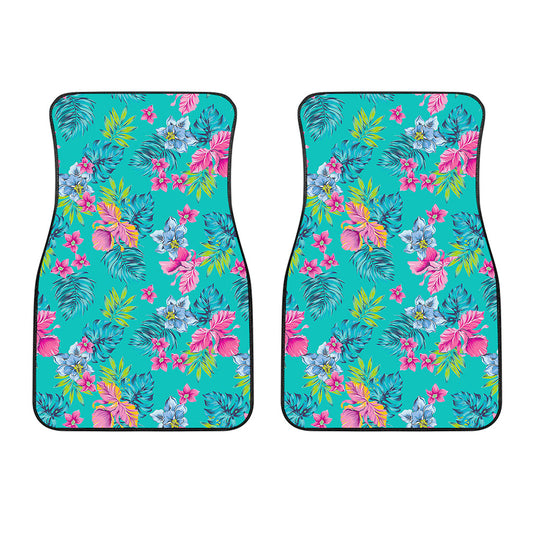 Teal Aloha Tropical Pattern Print Front Car Floor Mats