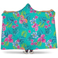 Teal Aloha Tropical Pattern Print Hooded Blanket