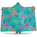 Teal Aloha Tropical Pattern Print Hooded Blanket