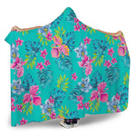 Teal Aloha Tropical Pattern Print Hooded Blanket