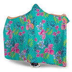 Teal Aloha Tropical Pattern Print Hooded Blanket