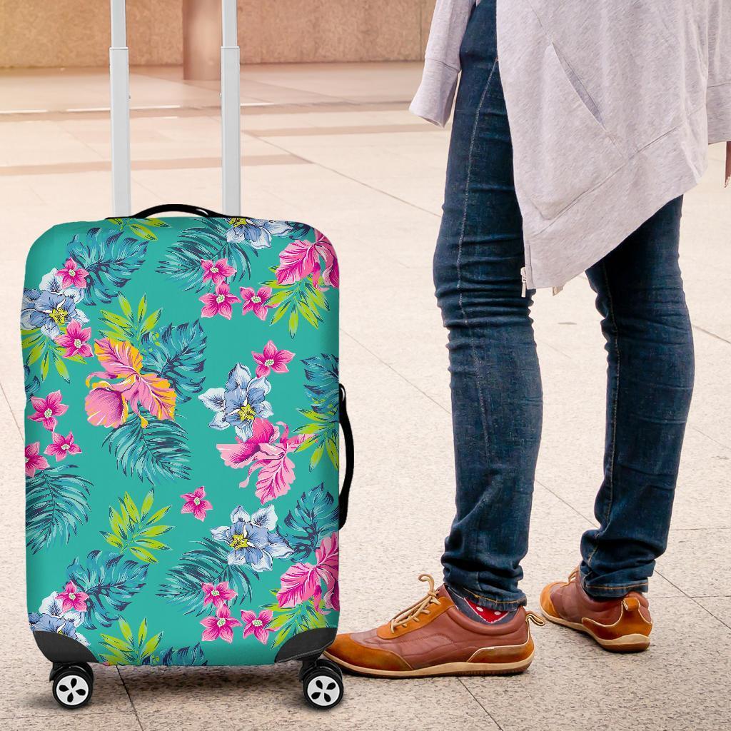 Teal Aloha Tropical Pattern Print Luggage Cover GearFrost